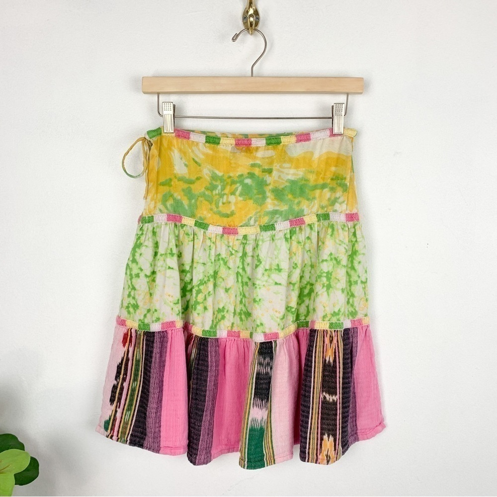 Aoyama Itchome Mixed Print Silk Western Boho Mini Skirt Sz 26” - Picture 2 of 9